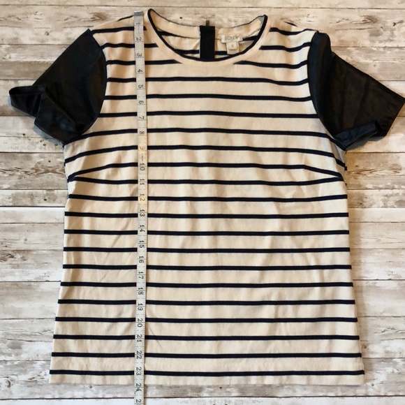 J. Crew striped, exposed zip back knit shirt w/faux leather sleeves - size S - Picture 13 of 13